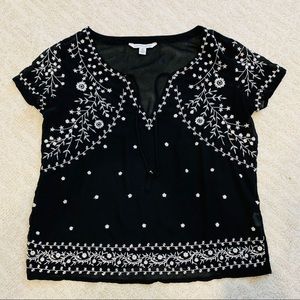 American Eagle Sheer Black Floral Embroidered Top